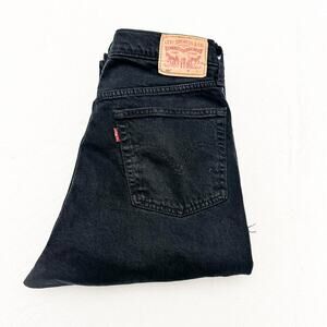 Levi's 501 Button Fly Black Dark Denim Jeans Raw Hem Size 27 x 32